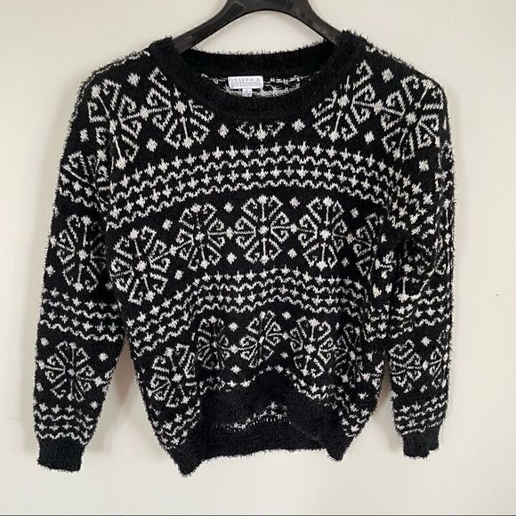 Joseph A. Soft Eyelash Knit Snowflake Black & White Comfy Sweater large - Picture 4 of 12